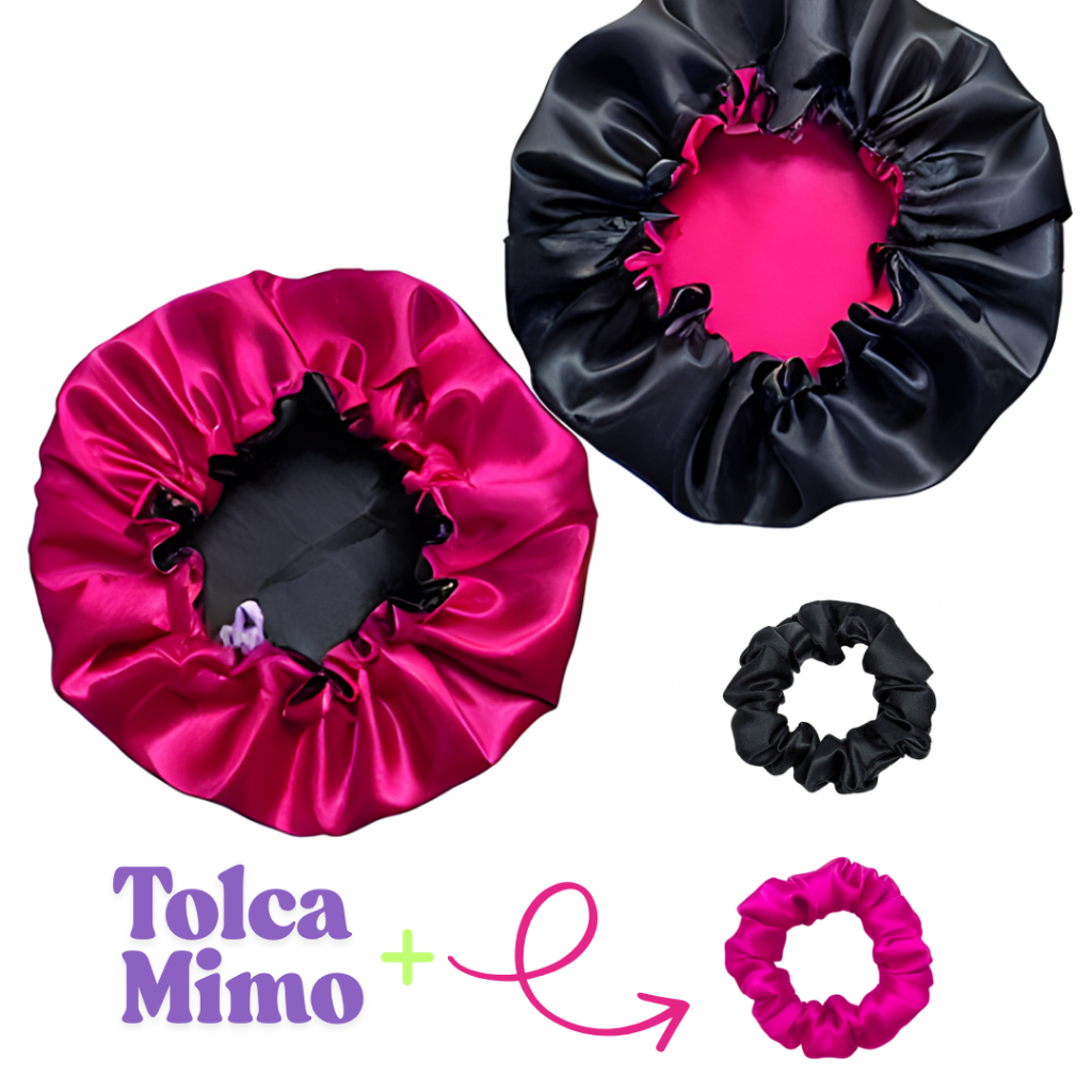 Touca de Cetim Antifrizz Regulável Dupla Face + Scrunchie | Proteção Noturna Para Cabelos