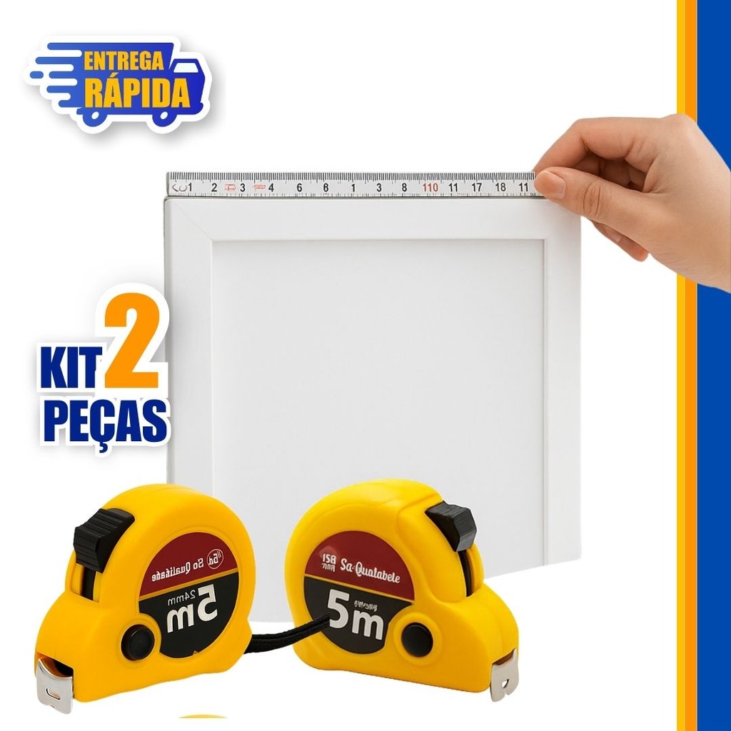 2 PECAS Trena 5 Metros x 24 mm de Metal Kit com 3 Und c/ Trava Freio Manual, Aferição das Medidas