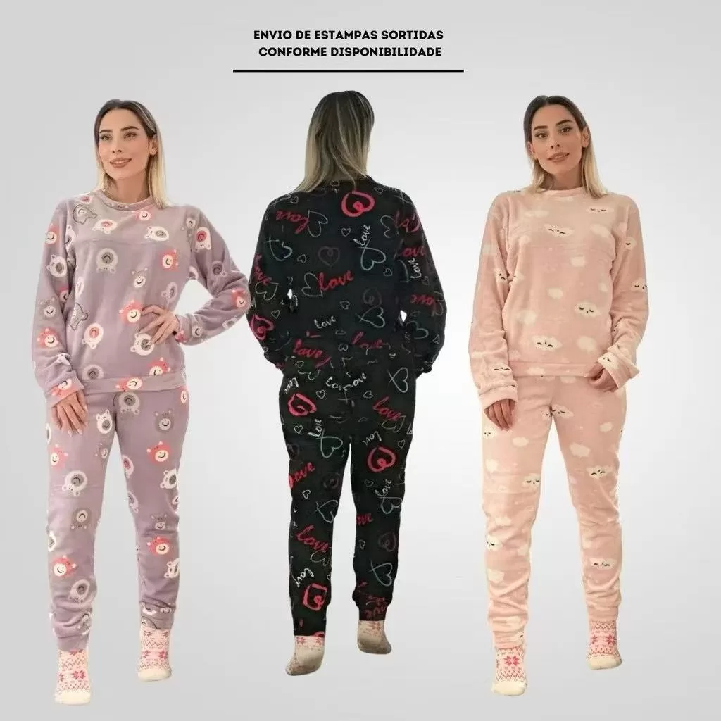 Pijama Feminino Masculino Longo Fleece Peludinho Ted Inverno Fechado
