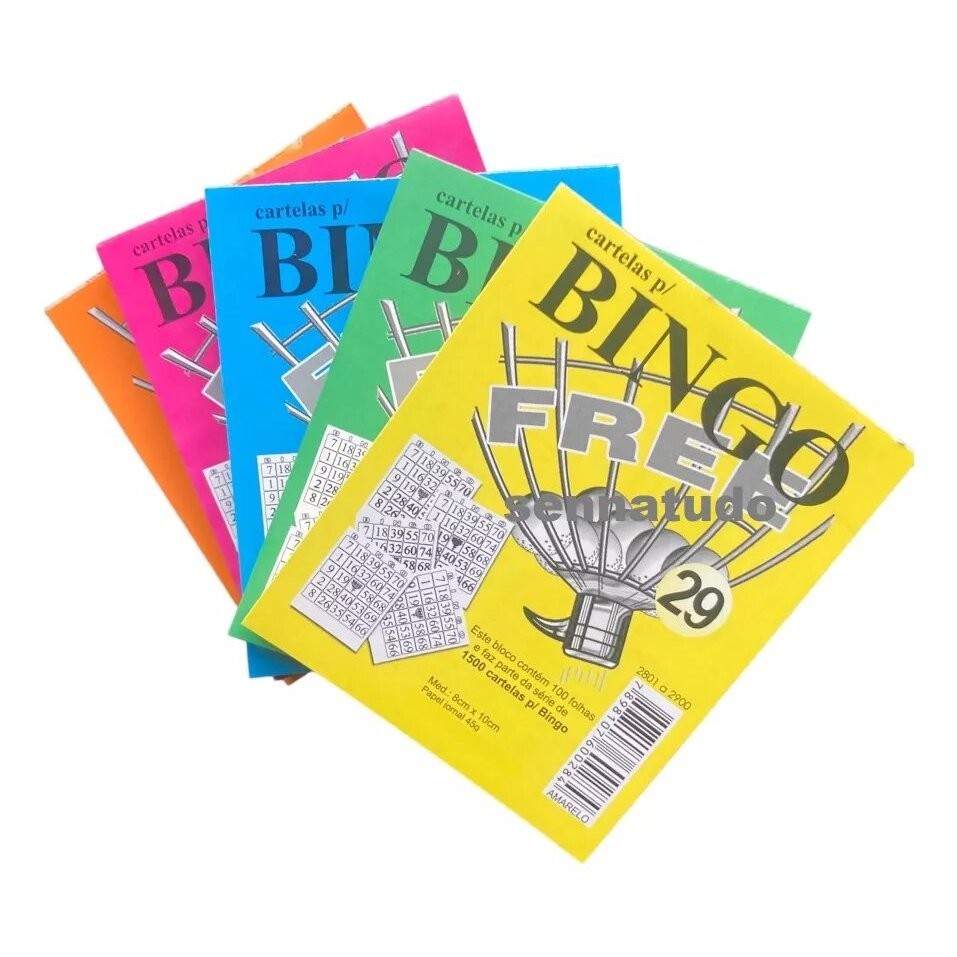 Kit C/ 5 Blocos Coloridos Cartela Jogo Bingo  100fls 8x10cm