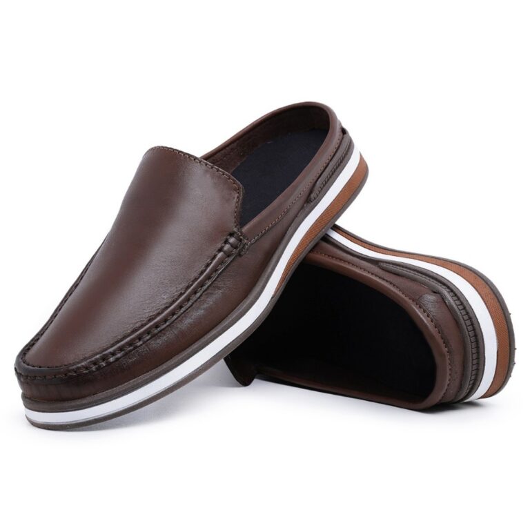 Mule Mocassim Masculino em Couro Legítimo Moderno