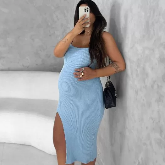 Vestido Modal Midi Tricot Canelado Grávida Elasti