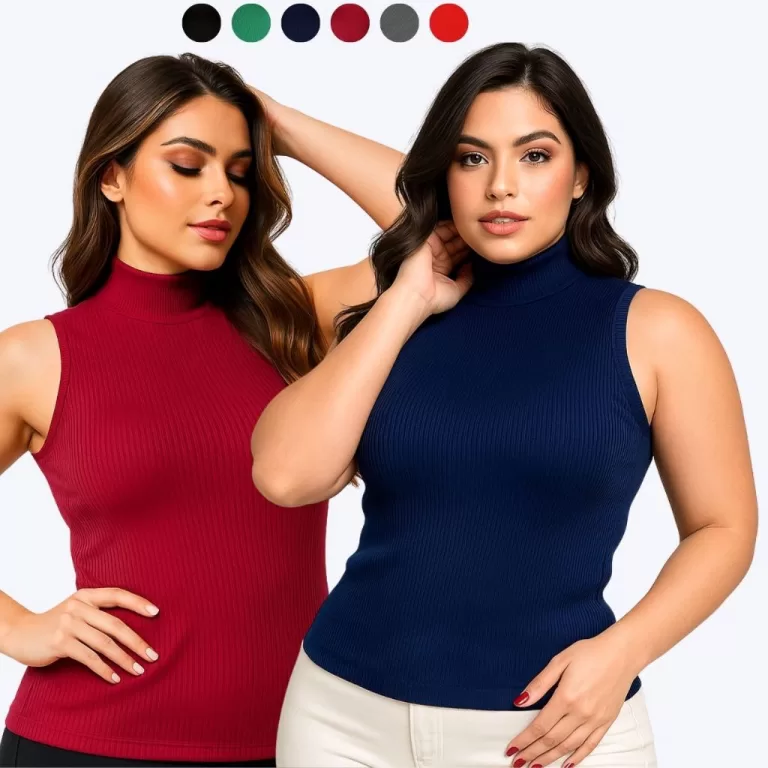 Blusa Regata Gola Alta Plus Size em Malha Canelada