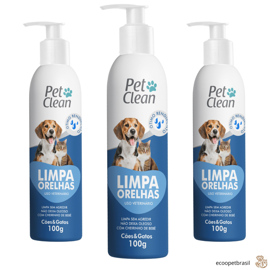Kit 3 Limpador de Orelhas Ouvidos 100g para Cães e Gatos – Pet Clean