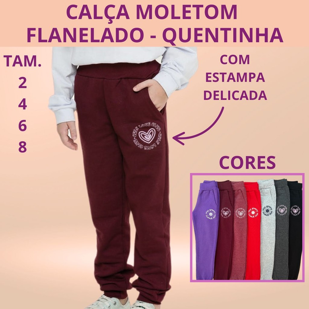 Calça Moletom Peluciado 2 Bolsos Estampa Barra Punho em Ribana 2768-A