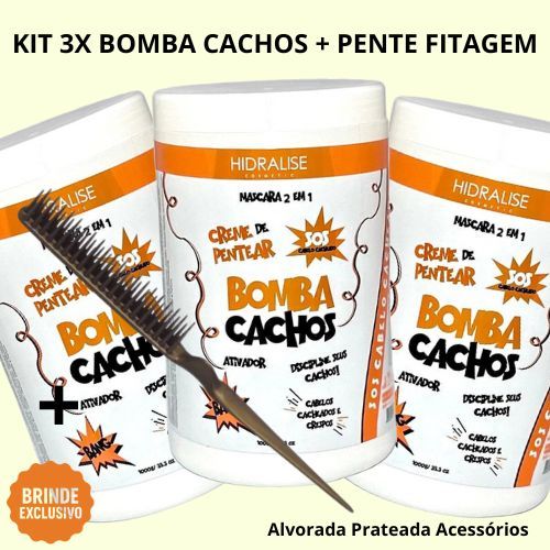 Leve 3 Máscaras Bomba Cachos + Pente de Fitagem G
