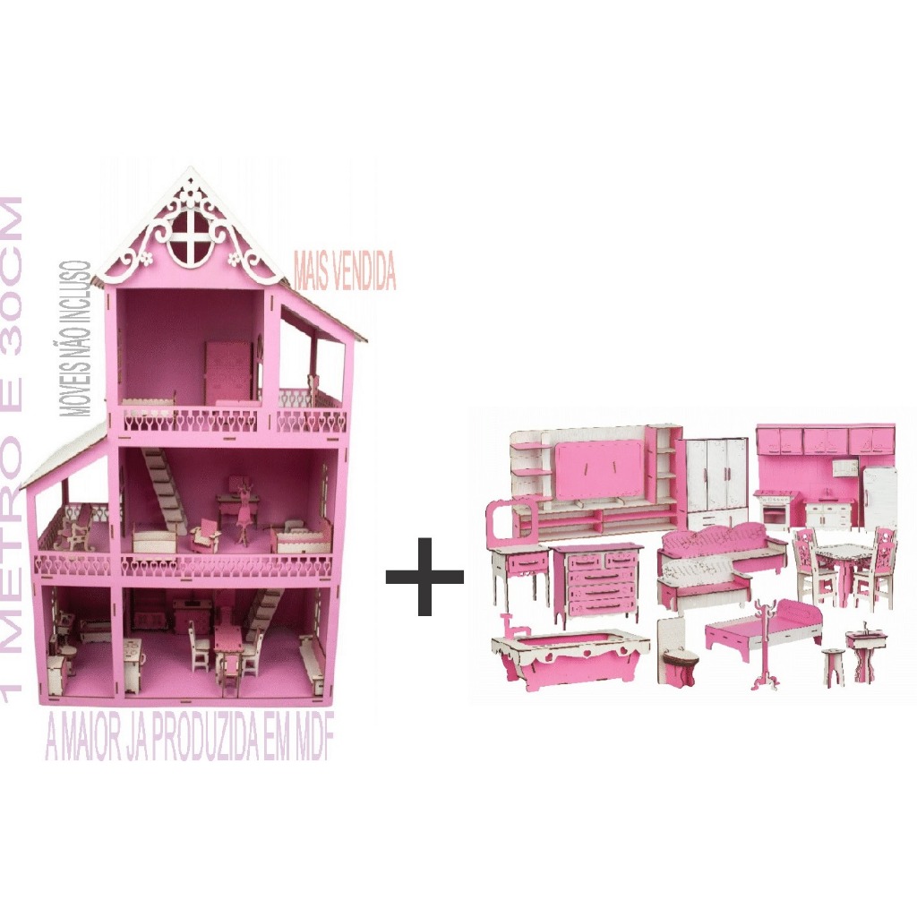 CASA + KIT DE MOVEIS PARA BONECAS GRANDE BARB A MAIOR JA PRODUZIDA EM MDF PROMOÇÃO