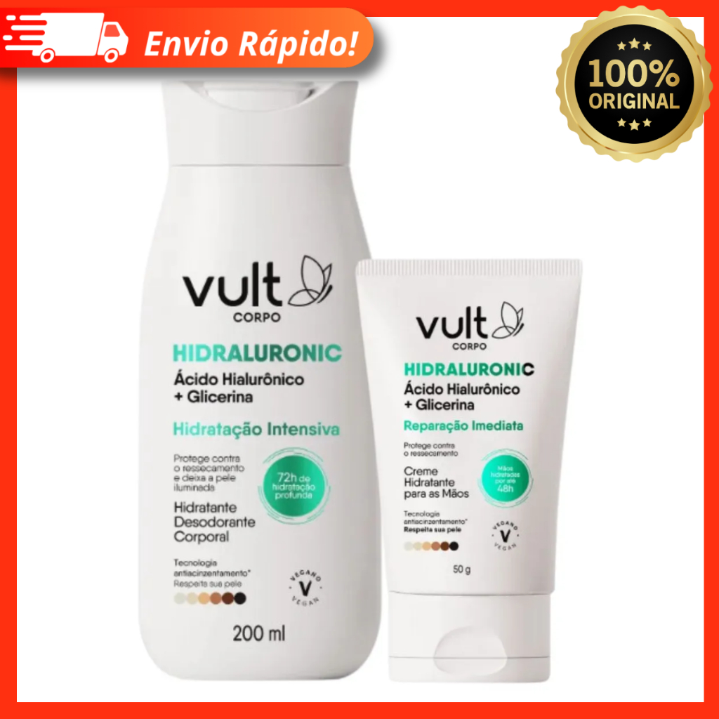 Kit Hidratação Intensa Corporal Vult Ácido Hialurônico + Glicerina – Loção + Creme P/ Mãos