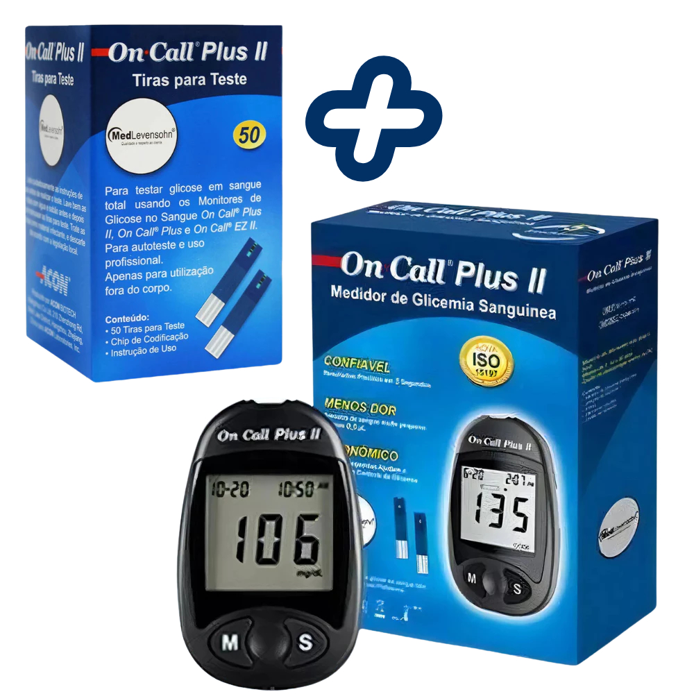Kit Medidor De Glicemia Glicosímetro – On Call Plus II + 50 Tiras de Testes de Glicemia On Call Plus