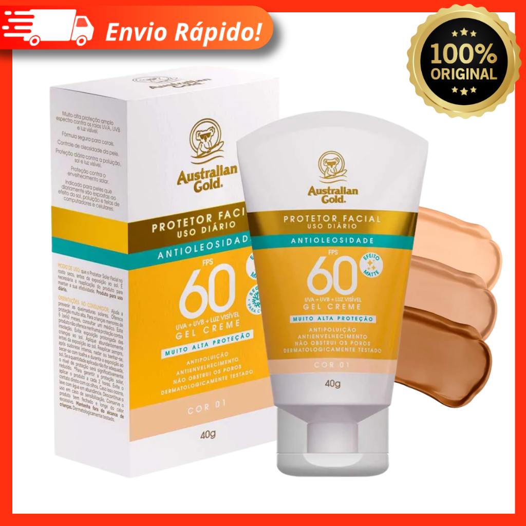 Protetor Facial Antioleosidade Uso Diário Fps 60 Gel Creme 40g – Australian Gold