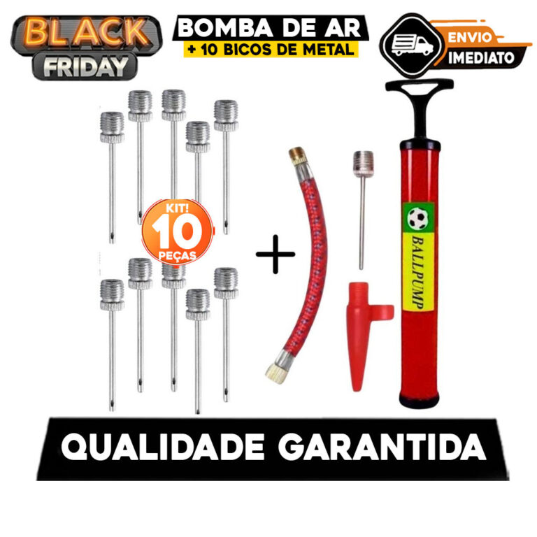 Bomba de Ar com Acessórios + 10 Bicos de Metal pa