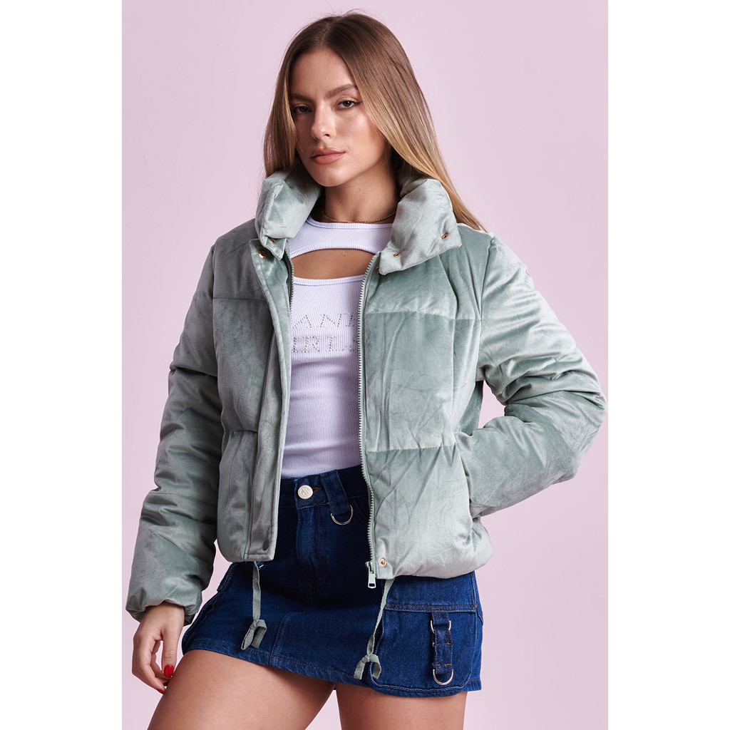 Jaqueta Puffer Feminina Veludo Planet Girls Verde