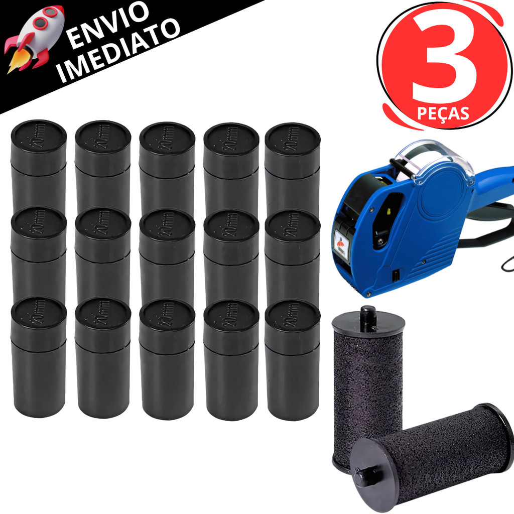 Kit 3 Refil De Tinta Tinteiro Rolete 20mm Para Precificadora Etiquetadora De Preço Manual Universal
