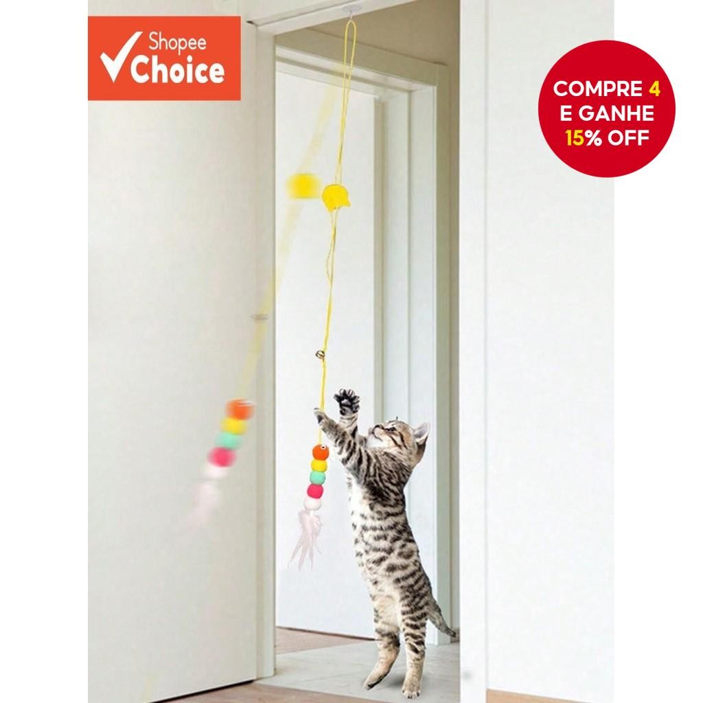 Brinquedo Interativo Para Gatos  Varinha De Penas Suspensa Diversão Automática E Balançando