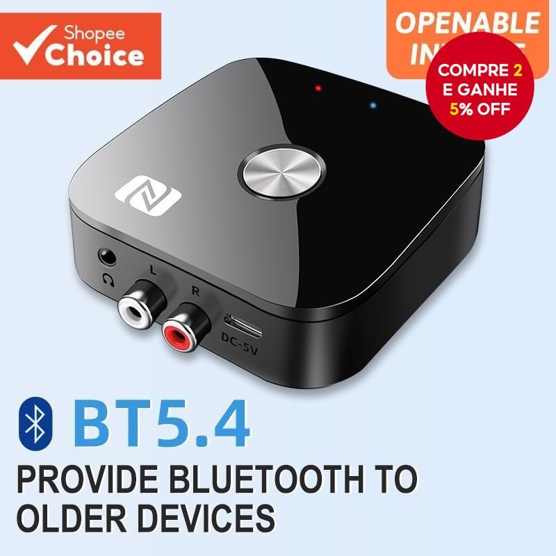Receptor De Áudio Bluetooth 5.4 RCA 3.5mm AUX USB Estéreo NFC BT 5.0 Adaptador Sem Fio U-Disco Com M