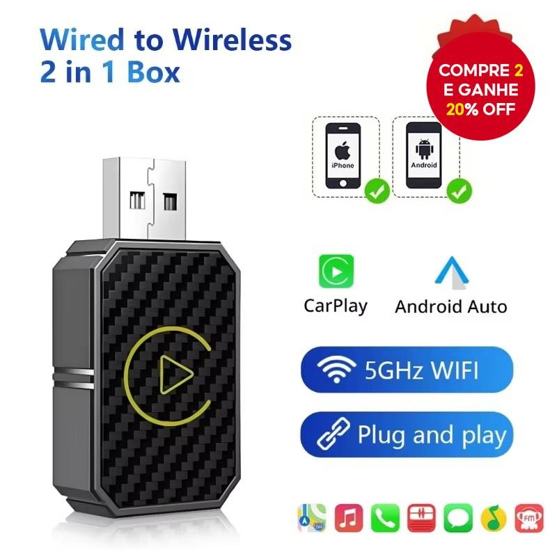 CarPlay AIBox WiFi Adaptador Automático Android Sem Fio 2 Em 1 Mini Plug E Play Para Carros OEM