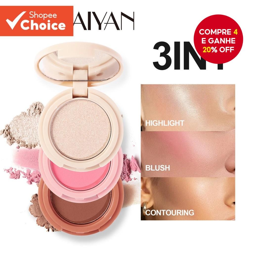 Paleta Multifuncional HANDAIYAN 3 Em 1 Iluminador , Blush E Contorno  Pó Fino Suave Adere À Pele , C