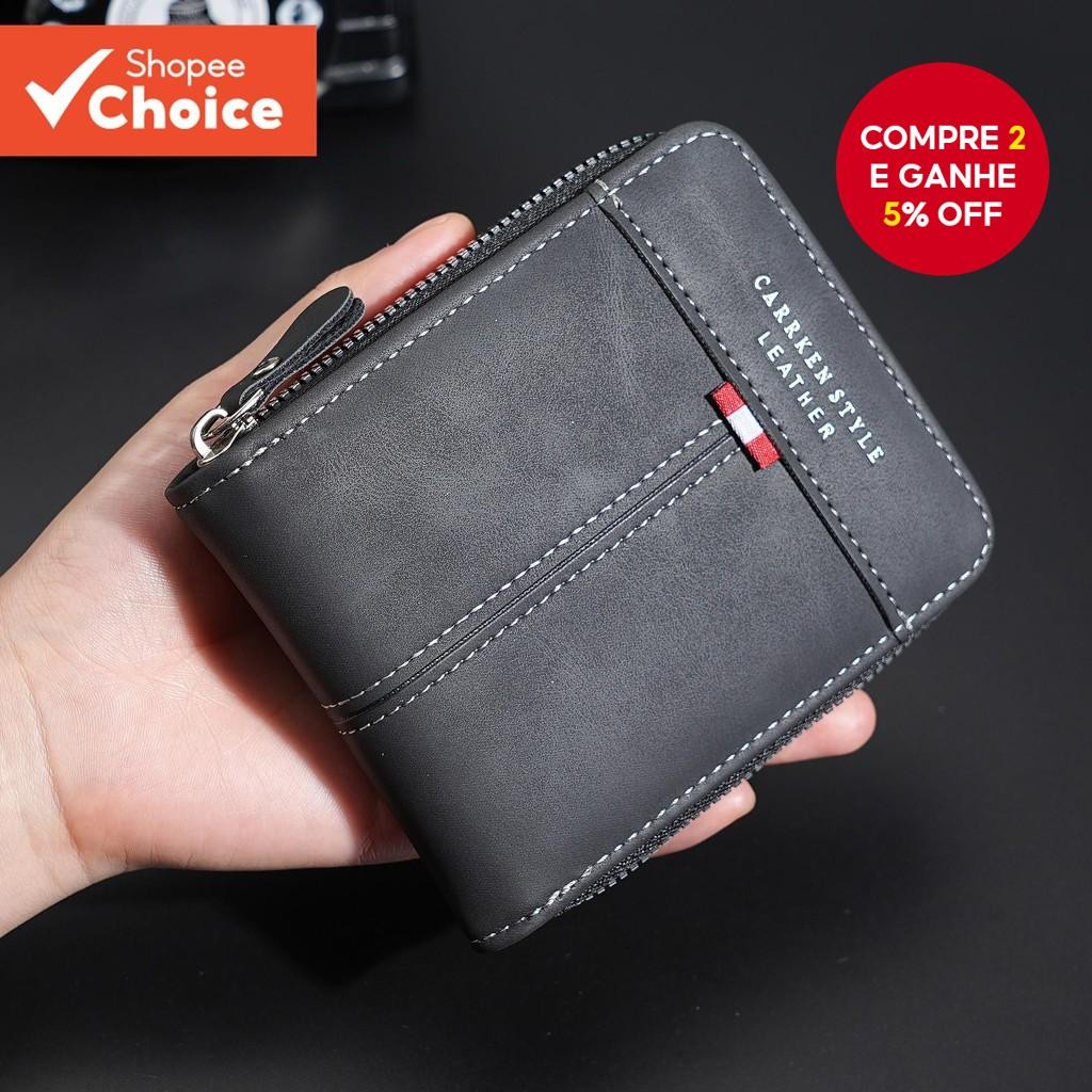 Carteira Masculina Com Zíper Em Bloco Colorido-Presente Multifuncional Para Moedas Curtas E Porta-Ca