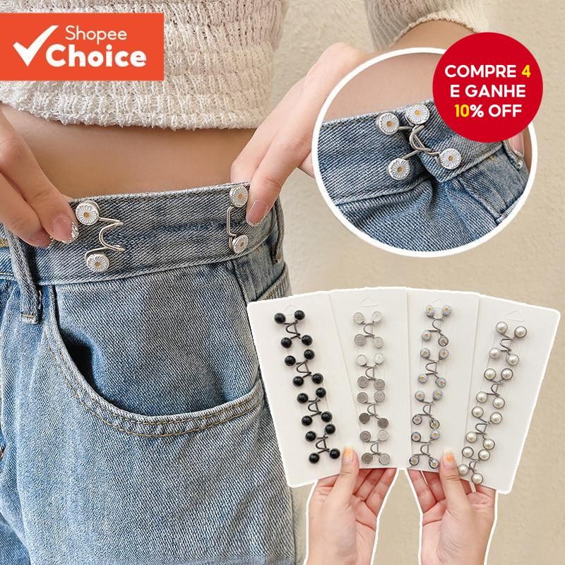 Alfinete De Cintura Pérola E Strass  Prendedor De Roupas Ajustável Antiderrapante Para Vestido/Calça