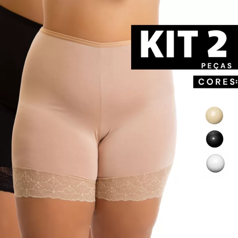 Kit 2/1 Short Anágua Plus Size SegundaPeleLiso Re