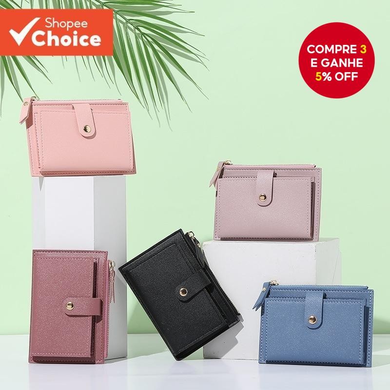 Moda Feminina Cor Sólida Multi-slot Porta-Cartões Mini Carteira De Couro PU