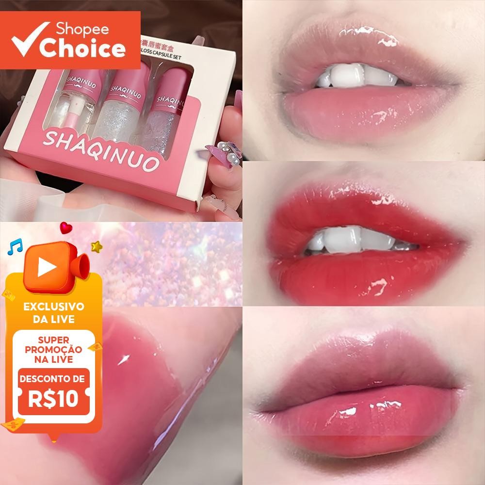 Kit De Esmalte Labial Water Glos , 3 Peças , Hidratante De Longa Duração , Bálsamo , Linha Repai r ,