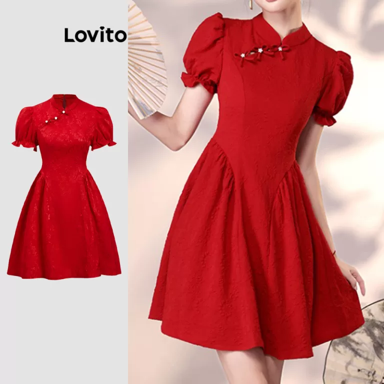 Lovito Casual Plain Pearls Drapeado Novo Estilo Ch