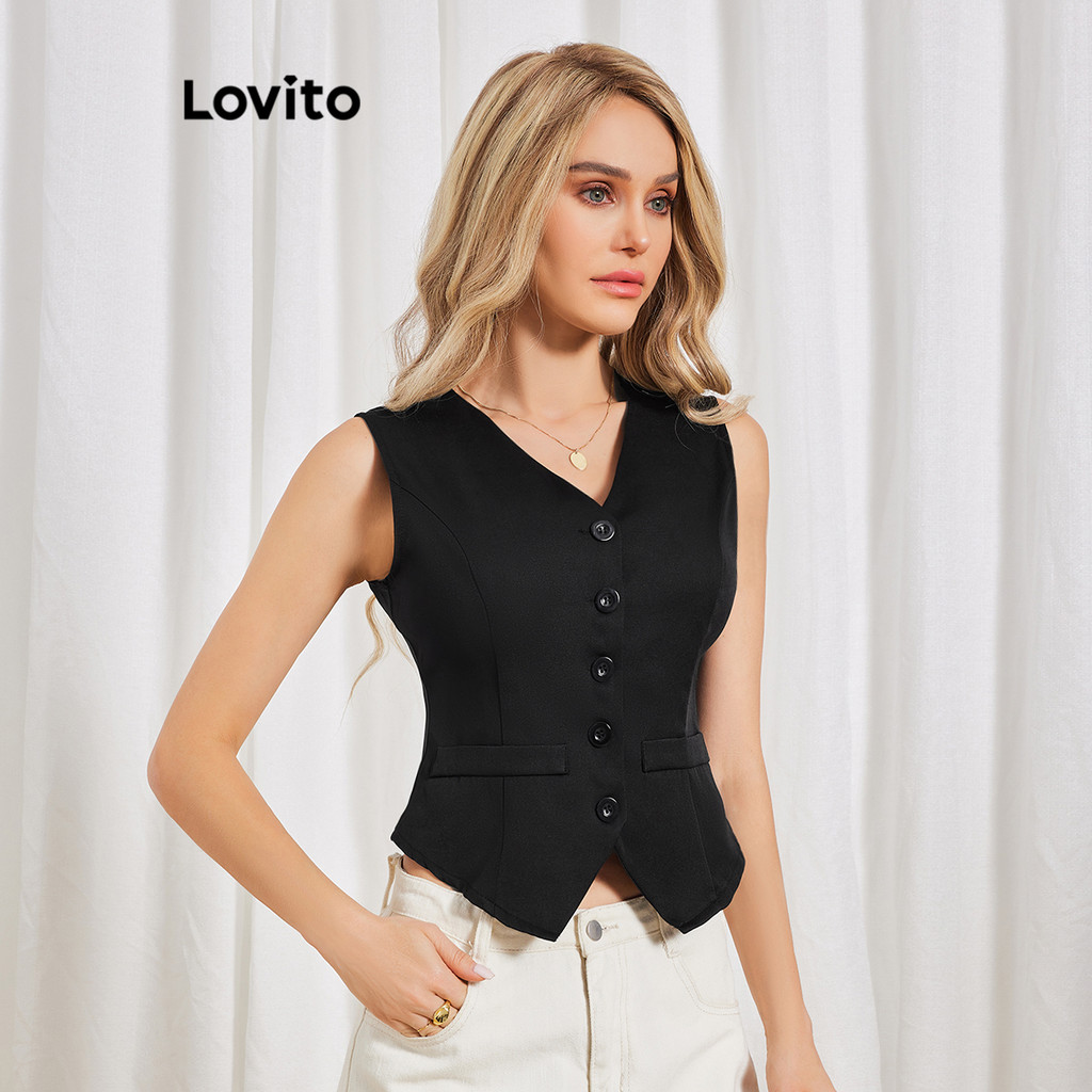 Lovito Blazer Casual Com Botão Liso E Colete Frontal Ol Blazer Para Mulheres LBL06069 (Multicolorido