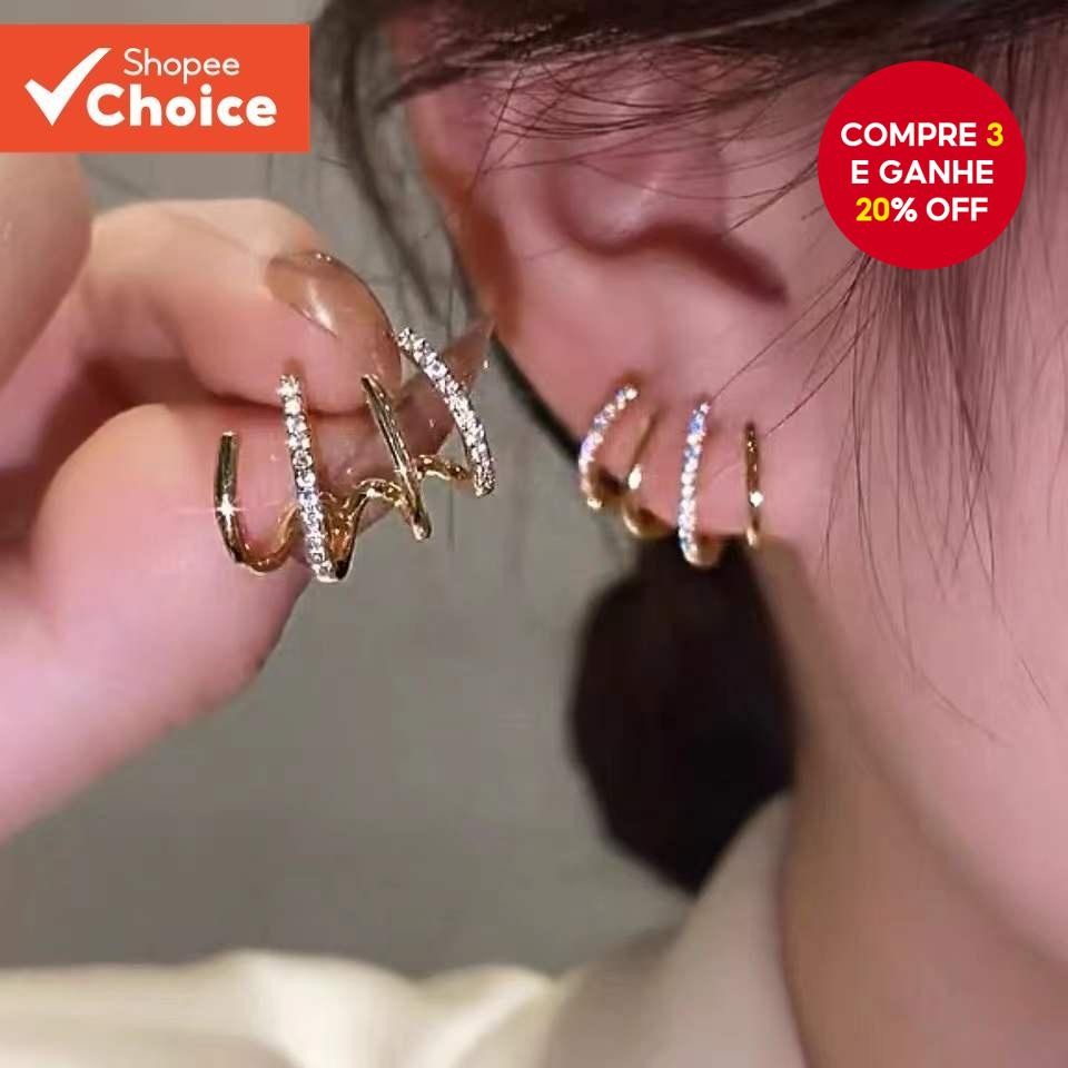 Brincos Geométricos de Metal Diamantado com Zircon em Forma de Garra Estilo Coreano