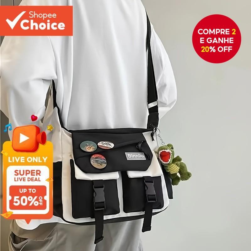 Bolsa de Mensageiro Estilo Japonês Grande Capacidade Saco Casual Lona para Homens e Estudantes