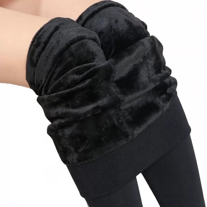 Calça De Inverno Feminina De Leggings Casual De Veludo Com Elástico Quente