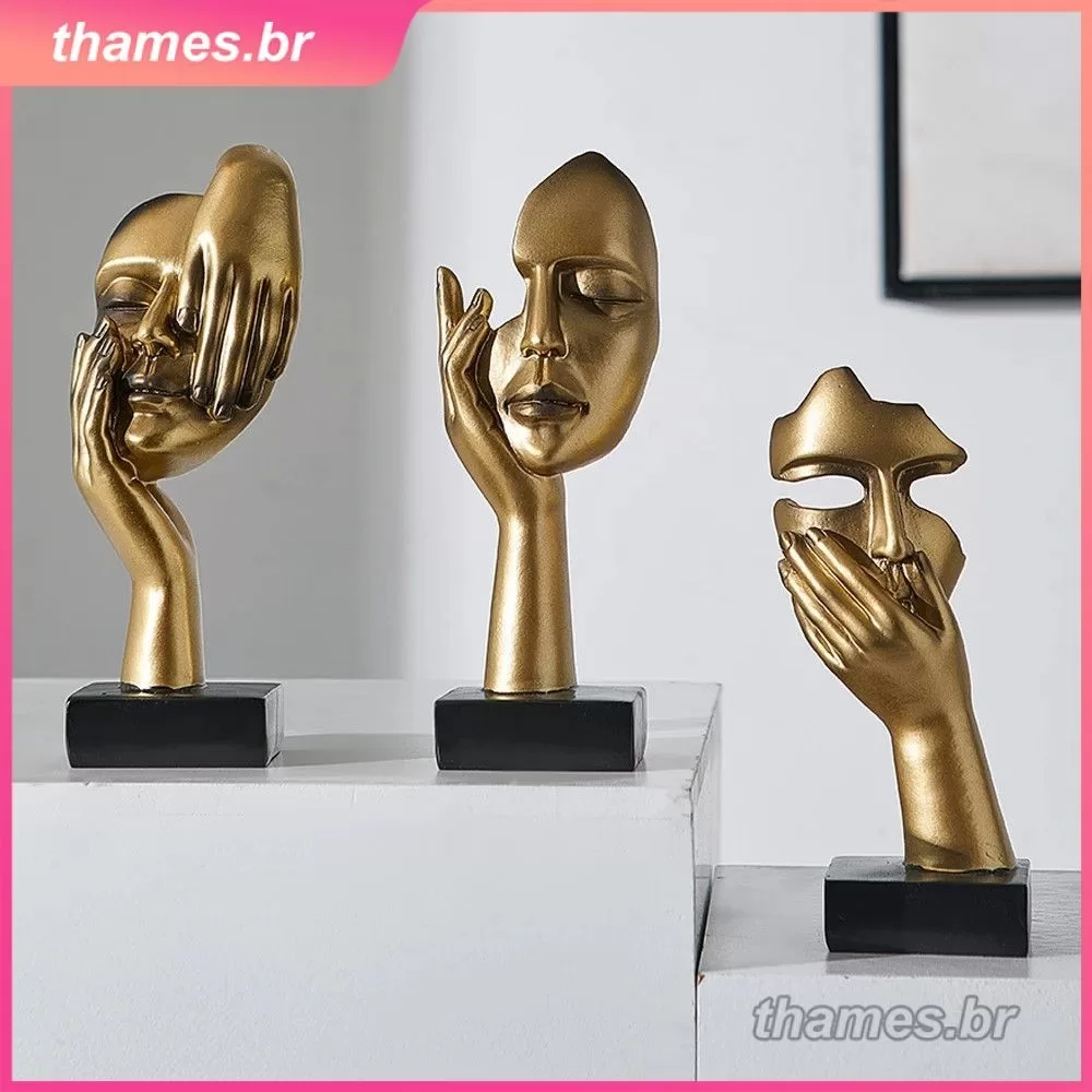 Decoração para casa estátua abstrata de resina luz nórdica luxo rosto expressão escultura artesanato