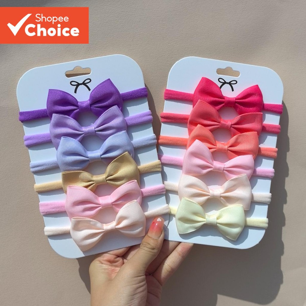 6 Pçs Meninas Bowknot Headbands Cor Sólida Fita De Gorgorão Acessórios De Cabelo Para Bebê Criança