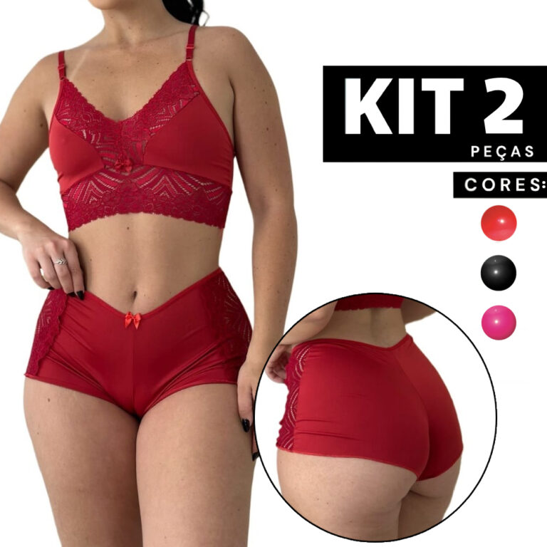 Kit 2/1 Baby Doll Sexy Short Curto Rendado Sensual