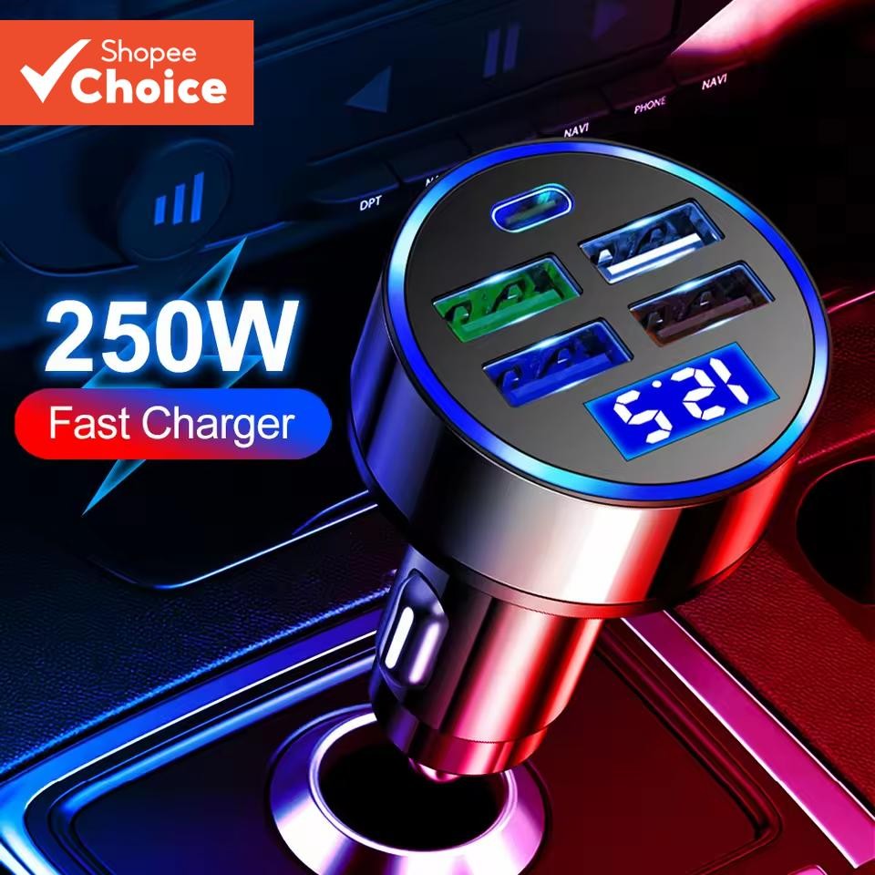 250W 5 Portas Carregador De Carro Carregamento Rápido PD QC3.0 USB C Telefone Tipo Adaptador No Para