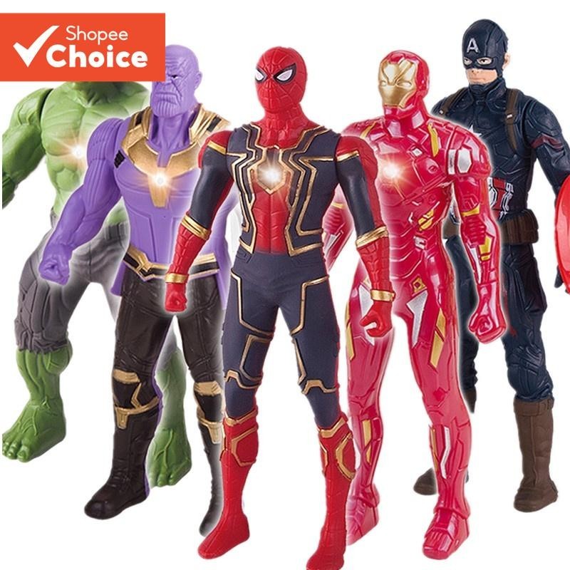 Luz LED Vingadores Figuras de PVC Brilhantes Homem-Aranha Hulk Bonecos para Presente de Aniversário