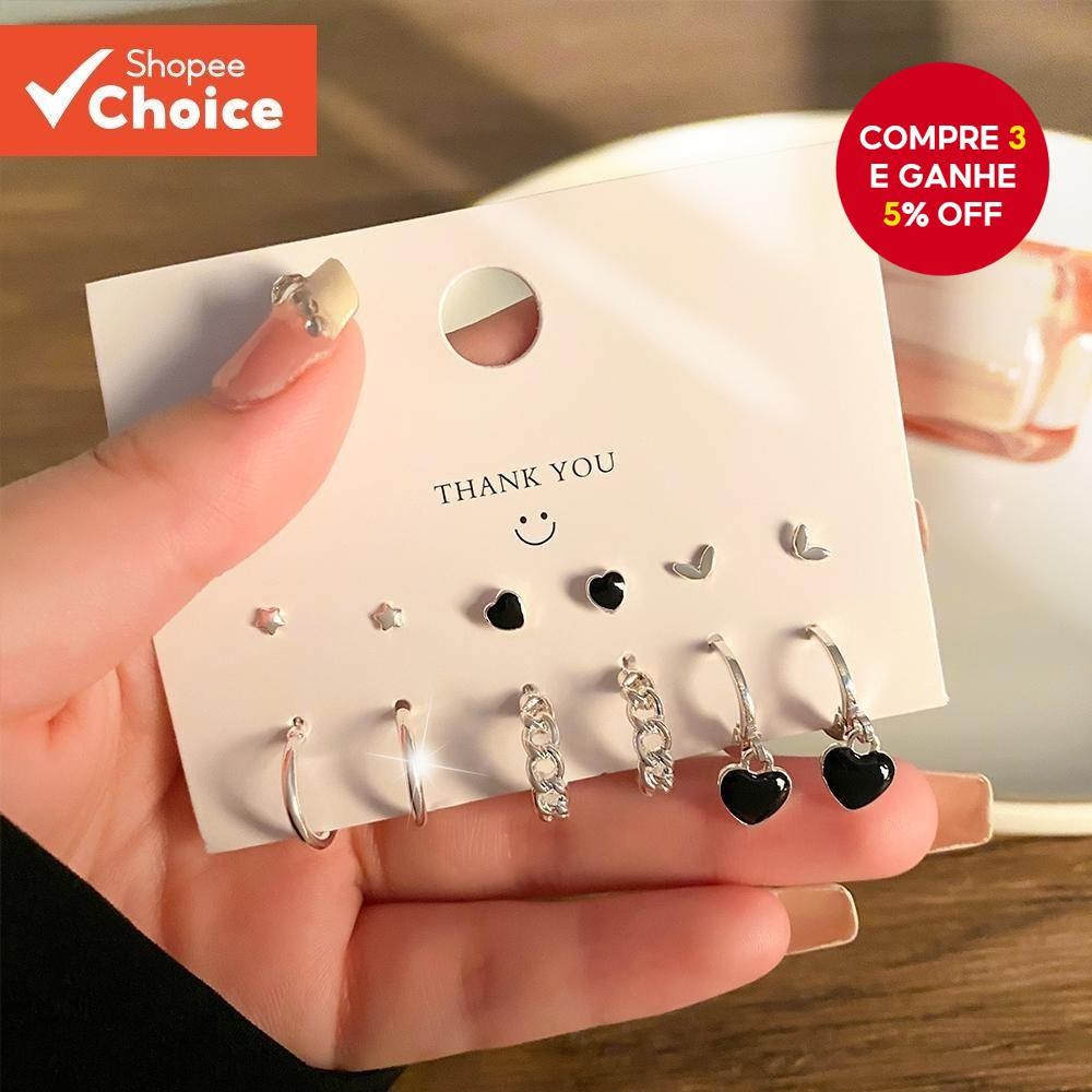 6 Peças De Brincos De Arco De Coração Para Mulheres , Conjunto De Joias Coreanas Fofas E Legais