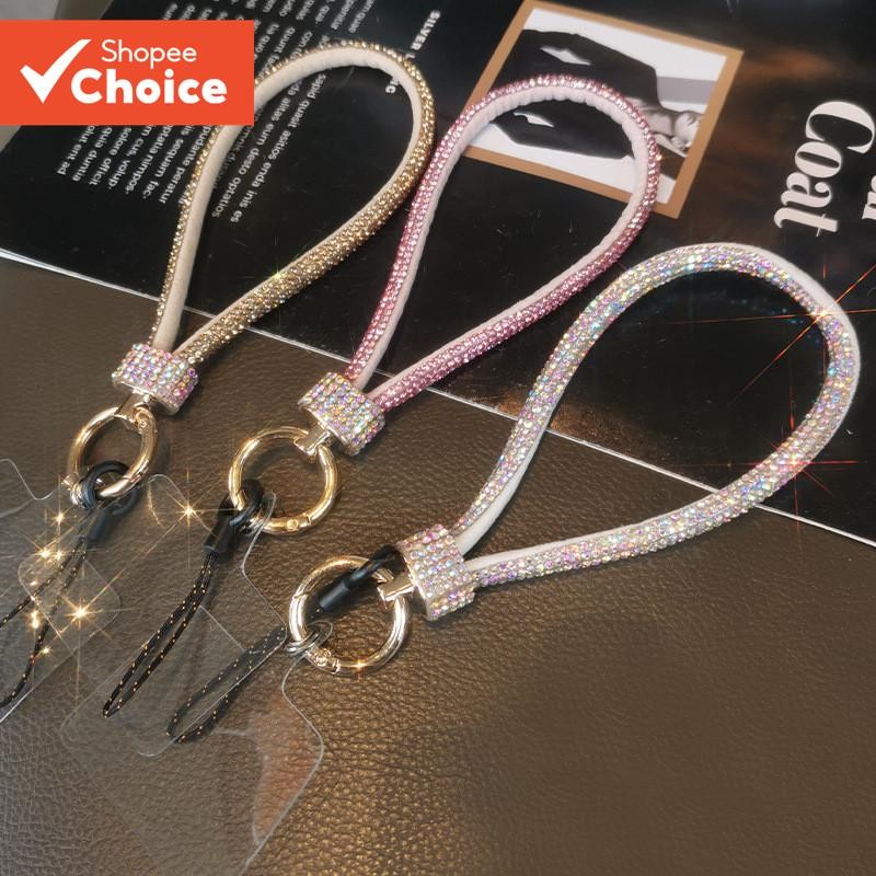 Cordão De Telefone De Cristal De Luxo  Pulseira Curta Anti-Perda Com Fecho Reforçado De Metal