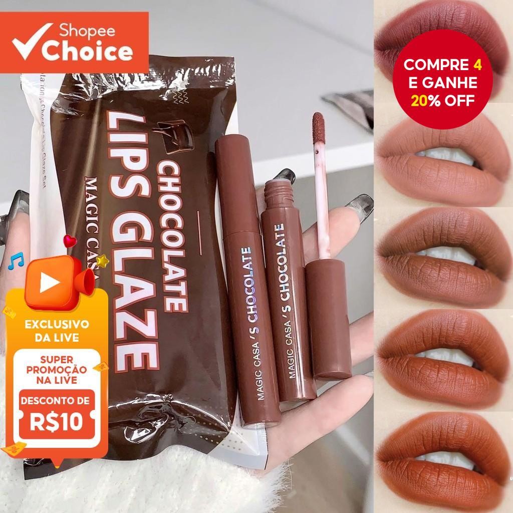 Kit Labial Fosco Indulgente 5 Cores Brilho Durável Inspirado em Chocolate para Todos os Tipos de Pel