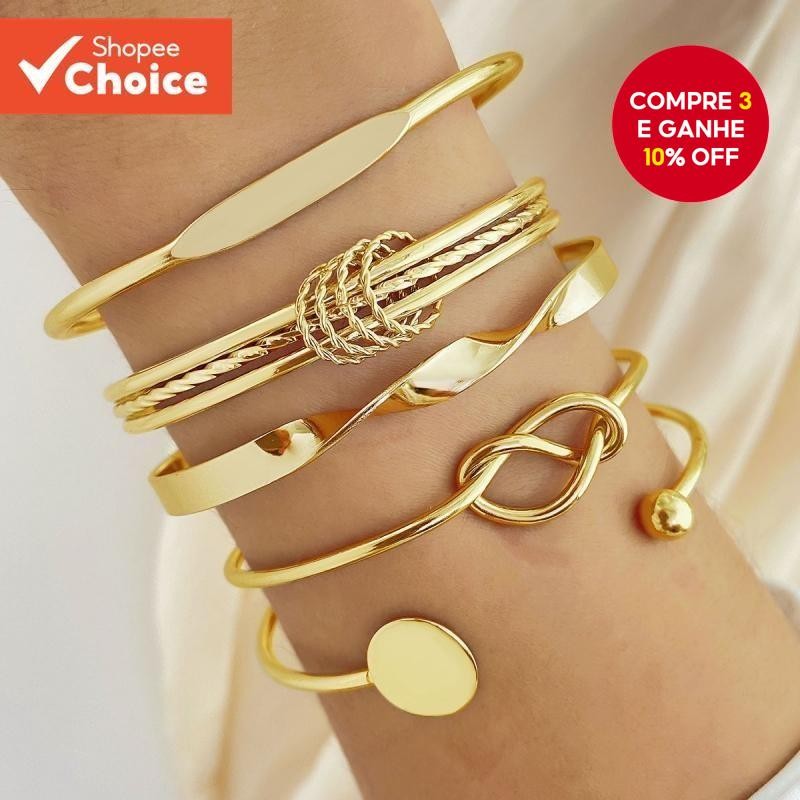Conjunto De Pulseira De Torção Geométrica 5 Peças Para Mulheres Minimalista Empilhável Presente De J