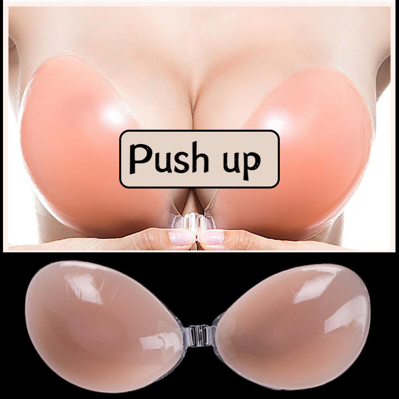 Sutiã Feminino De Silicone Sem Alças Rosa-Autoadesivo , Push-Up , Invisível Para Todas As Xícaras (A