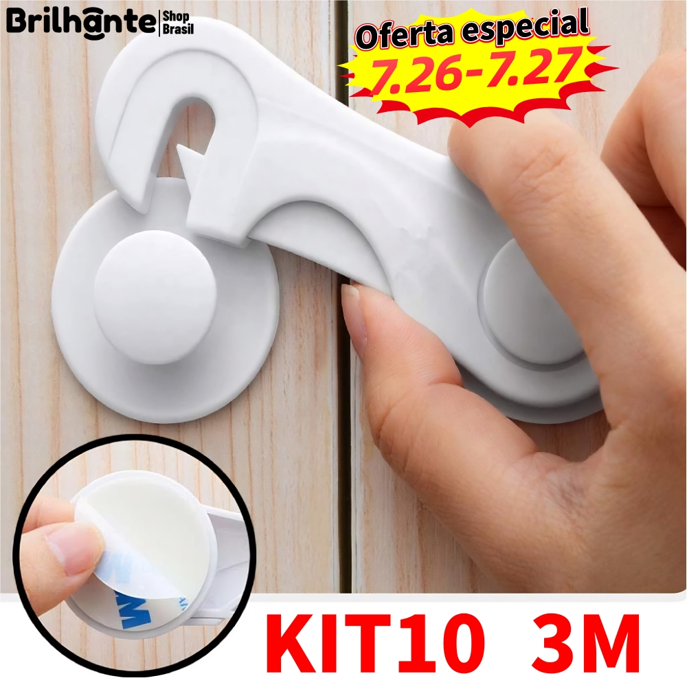 Kit 10 Trava de Gaveta Multiúso Trava Armario Porta Seguranca Bebe Anti-colisão infantil