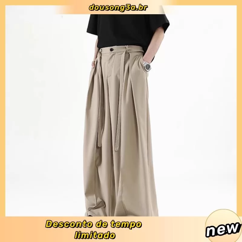 Homens em calças de rua calças masculinas primavera japonês cáqui solto perna larga calças casuais H