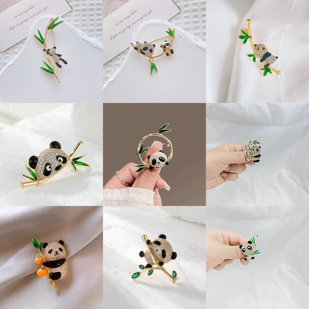Estilo chinês Panda bambu verde broche roupas fixas terno acessórios senhoras All-Match pino
