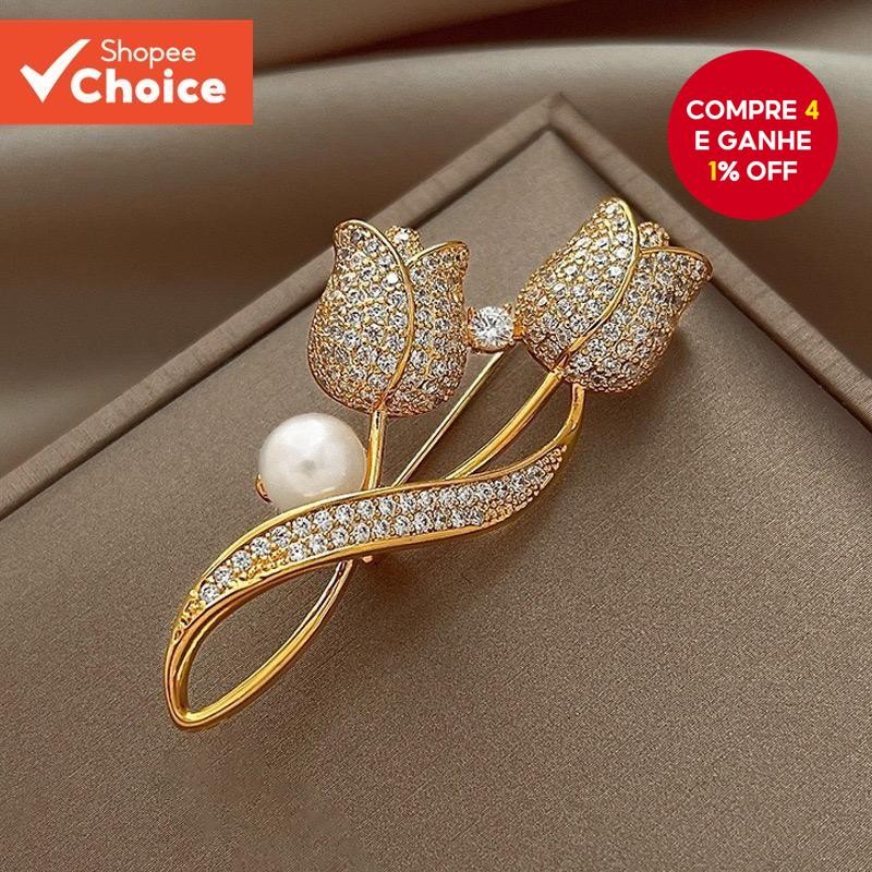 Broche Elegante De Tulipa Com Diamantes Completos  Alfinetes Unissex De Liga Antiderrapante Para Cas