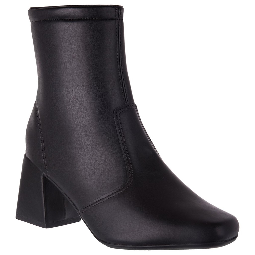 Bota Feminina Coturno Bico Quadrado Cano Curto  Salto Grosso Moderna  Confortável Country Blogueira