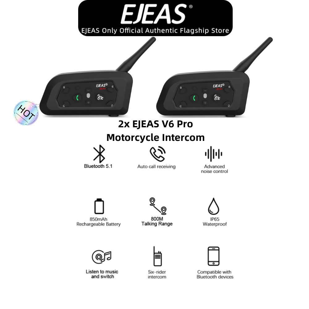 EJEAS V6 Pro + Type-c 2 Pack Fone De Ouvido Com Intercomunicador Para Motocicleta Bluetooth 1200m In