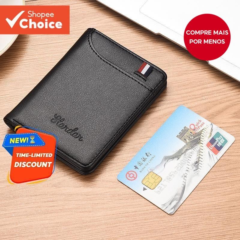 Carteira Vertical Ultrafina Masculina-Porta-Cartões Fino Para Licença E Moedas