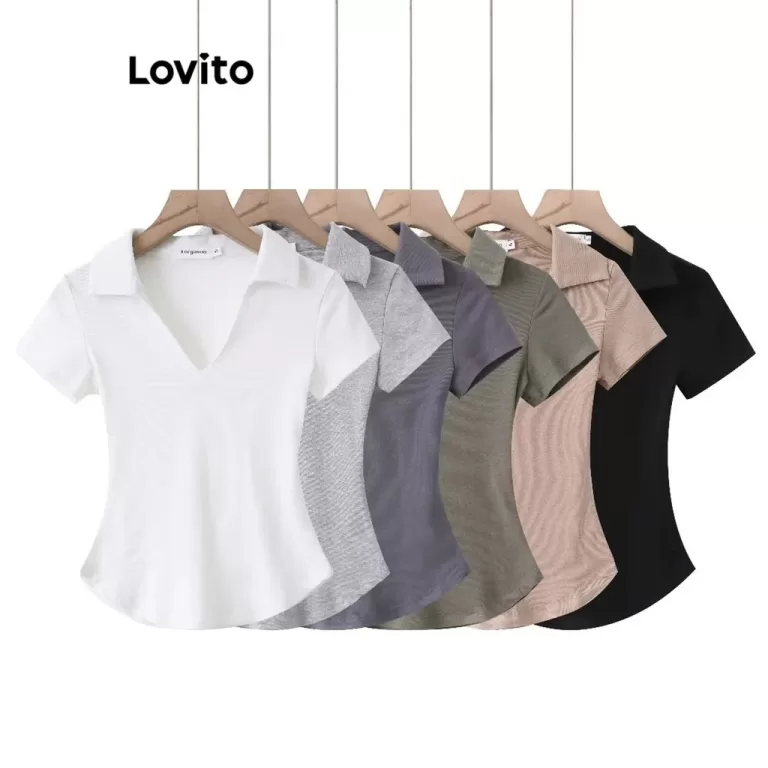 Lovito Camiseta Casual Lisa Básica Para Mulheres 