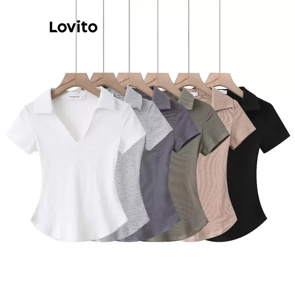 Lovito Camiseta Casual Lisa Básica Para Mulheres LNL39153 (Caqui Claro/Cinza/Branco/Preto)